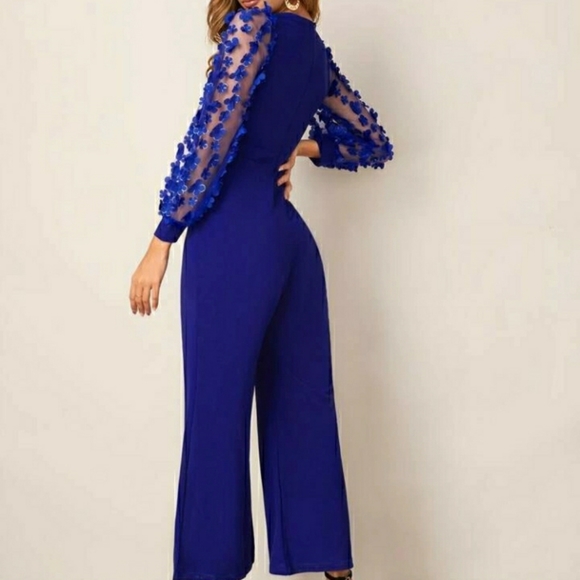 Mesh Sleeve Keyhole Neck Jumpsuit - Picture 2 of 3